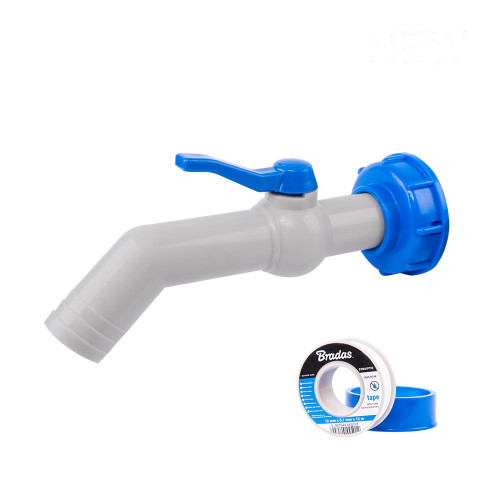 Zestaw - Kran PP 45° z przyłączem IBCS60x6 na wąż 32mm z taśmą PTFE IBCS60x6 na wąż 32 mm z taśmą PTFE