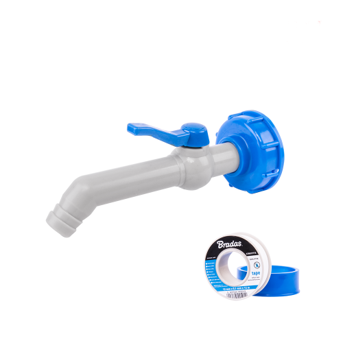 Zestaw - Kran PP 45° z przyłączem IBCS60x6 na wąż 25mm z taśmą PTFE IBCS60x6 na wąż 25 mm z taśmą PTFE