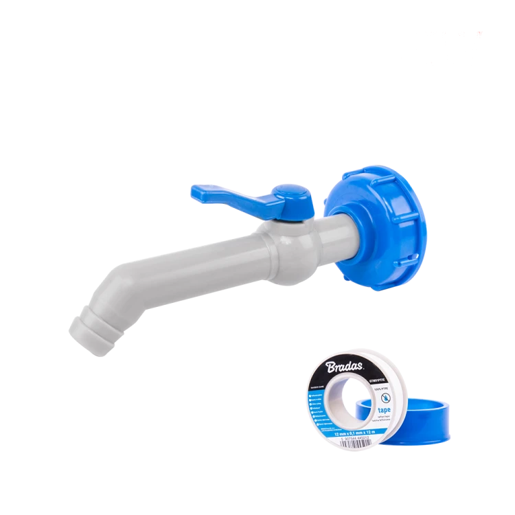 Zestaw - Kran PP 45° z przyłączem IBCS60x6 na wąż 25mm z taśmą PTFE IBCS60x6 na wąż 25 mm z taśmą PTFE