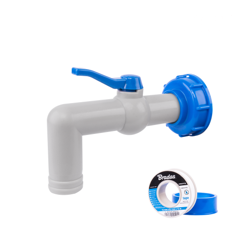 Zestaw - Kran PP 90° z przyłączem IBCS60x6 na wąż 32mm z taśmą PTFE IBCS60x6 na wąż 32 mm z taśmą PTFE