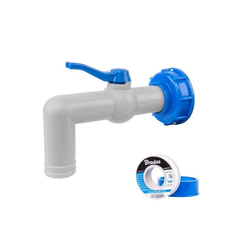 Zestaw - Kran PP 90° z przyłączem IBCS60x6 na wąż 32mm z taśmą PTFE IBCS60x6 na wąż 32 mm z taśmą PTFE