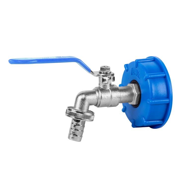 Zestaw - IBC nakrętka S60x6 kran z wyjściem na GZ 3/4", wtyk na wąż 1/2" i nypel na GZ 3/4", wtyk na wąż 1/2" i nypel