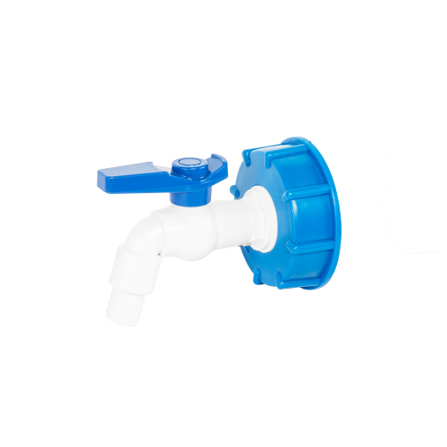 Zestaw IBC – nakrętka niebieska - S60x6 z kranikiem - 3/4" z wylotem 3/4"