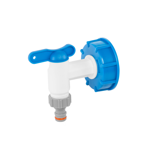 Zestaw IBC –  nakrętka niebieska - S60x6 z kranikiem - 3/4" z wylotem 3/4" z kranem -3/4" x 3/4'' / PP