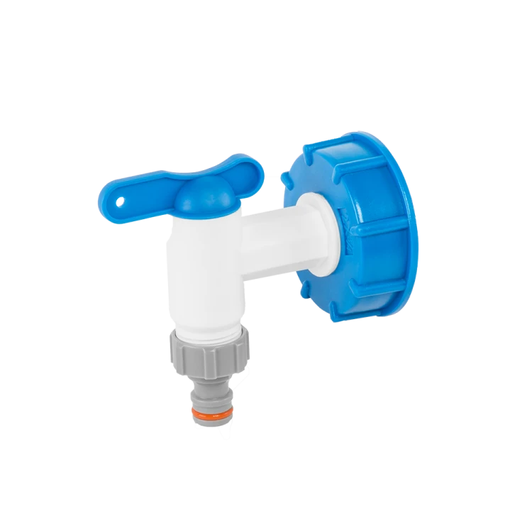 Zestaw IBC –  nakrętka niebieska - S60x6 z kranikiem - 3/4" z wylotem 3/4" z kranem -3/4" x 3/4'' / PP