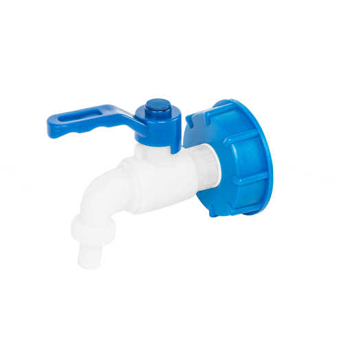 Zestaw IBC –  nakrętka niebieska - S60x6  z kranem -1/2" x 1/2" Stal / PP z kranem -1/2" x 1/2" Stal / PP