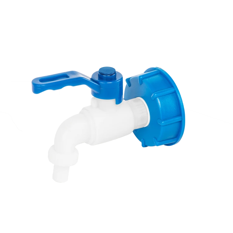 Zestaw IBC –  nakrętka niebieska - S60x6  z kranem -1/2" x 1/2" Stal / PP z kranem -1/2" x 1/2" Stal / PP