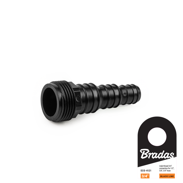 Uniwersalne przyłącze - gwint zewnętrzny BLACK LINE / 3/4" / na wąż 1/2",5/8", 3/4" / etykieta