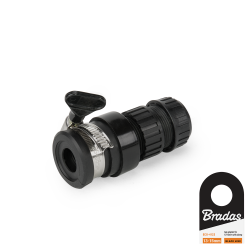 Uniwersalne przyłącze na kran z wyjściem na wąż BLACK LINE / 13-15mm / 1/2" / etykieta