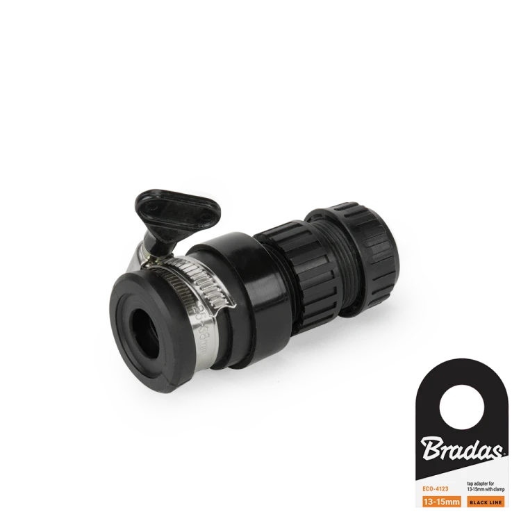 Uniwersalne przyłącze na kran z wyjściem na wąż BLACK LINE / 13-15mm / 1/2" / etykieta