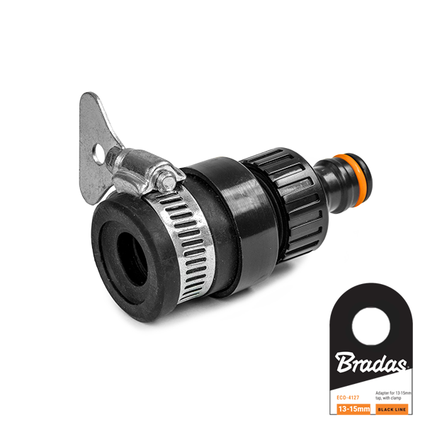 Uniwersalne przyłącze na kran z nyplem BLACK LINE / opaska / etykieta 13-15mm