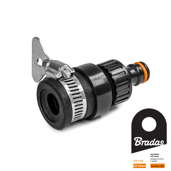 Uniwersalne przyłącze na kran z nyplem BLACK LINE / opaska / etykieta 22-24mm