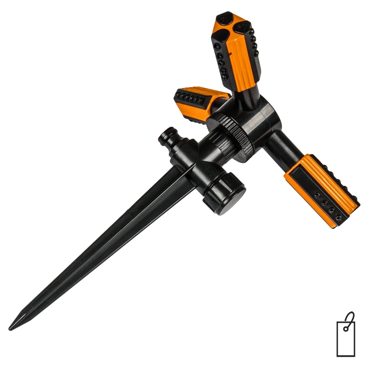 3-ramienny zraszacz obrotowy TRIO na kolcu BLACK LINE etykieta