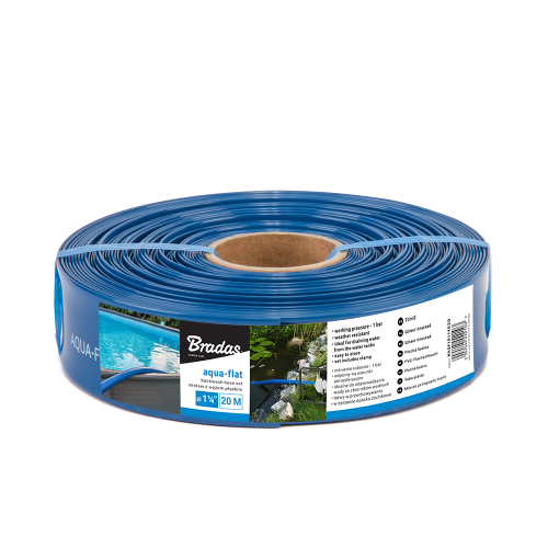 Wąż płaski AQUA-FLAT 1BAR niebieski, opaska w zestawie 1 1/4" - 30m