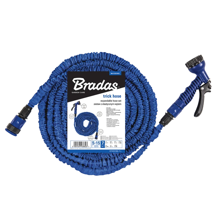 Zestaw z wężem rozciągliwym TRICK HOSE niebieski, worek foliowy z etykietą 15m - 45m