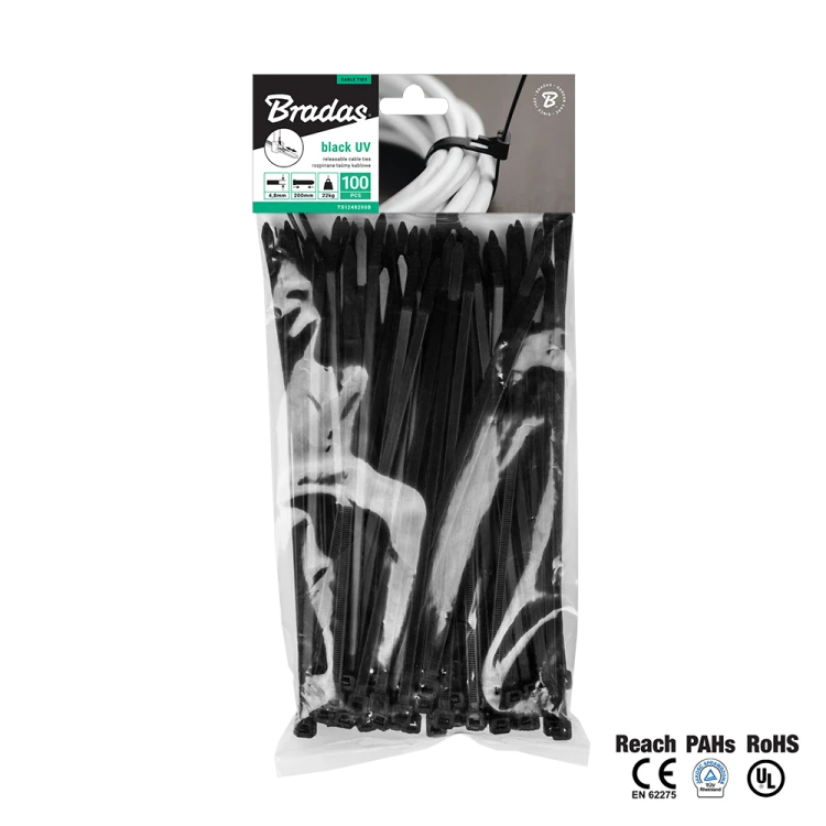 Taśma kablowa rozpinana UV BLACK 100szt. 7,6 x 200mm