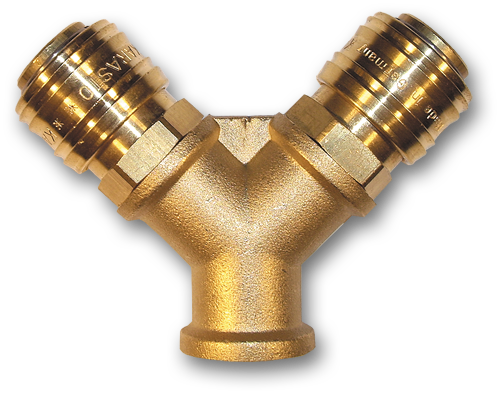 Dwójnik z szybkozłączami MOSIĄDZ / PNEUMATYKA PLUS GW 3/8"