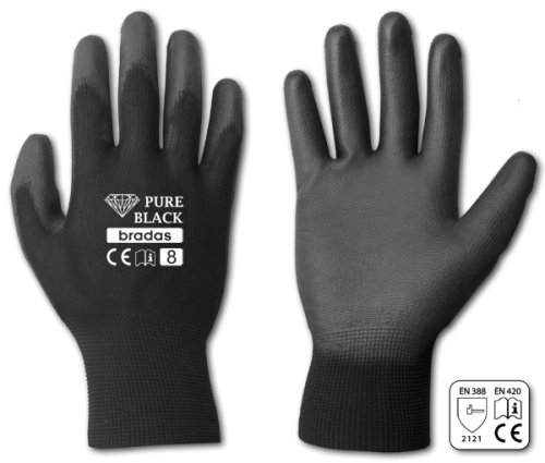 Rękawice ochronne PURE BLACK poliuretan rozmiar 7 / karta