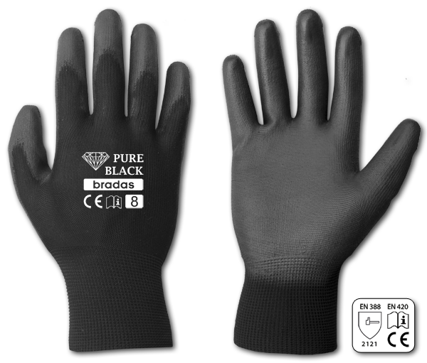 Rękawice ochronne PURE BLACK poliuretan rozmiar 9 / luz