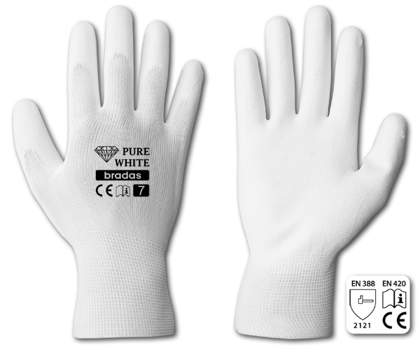 Rękawice ochronne PURE WHITE poliuretan rozmiar 9 / karta